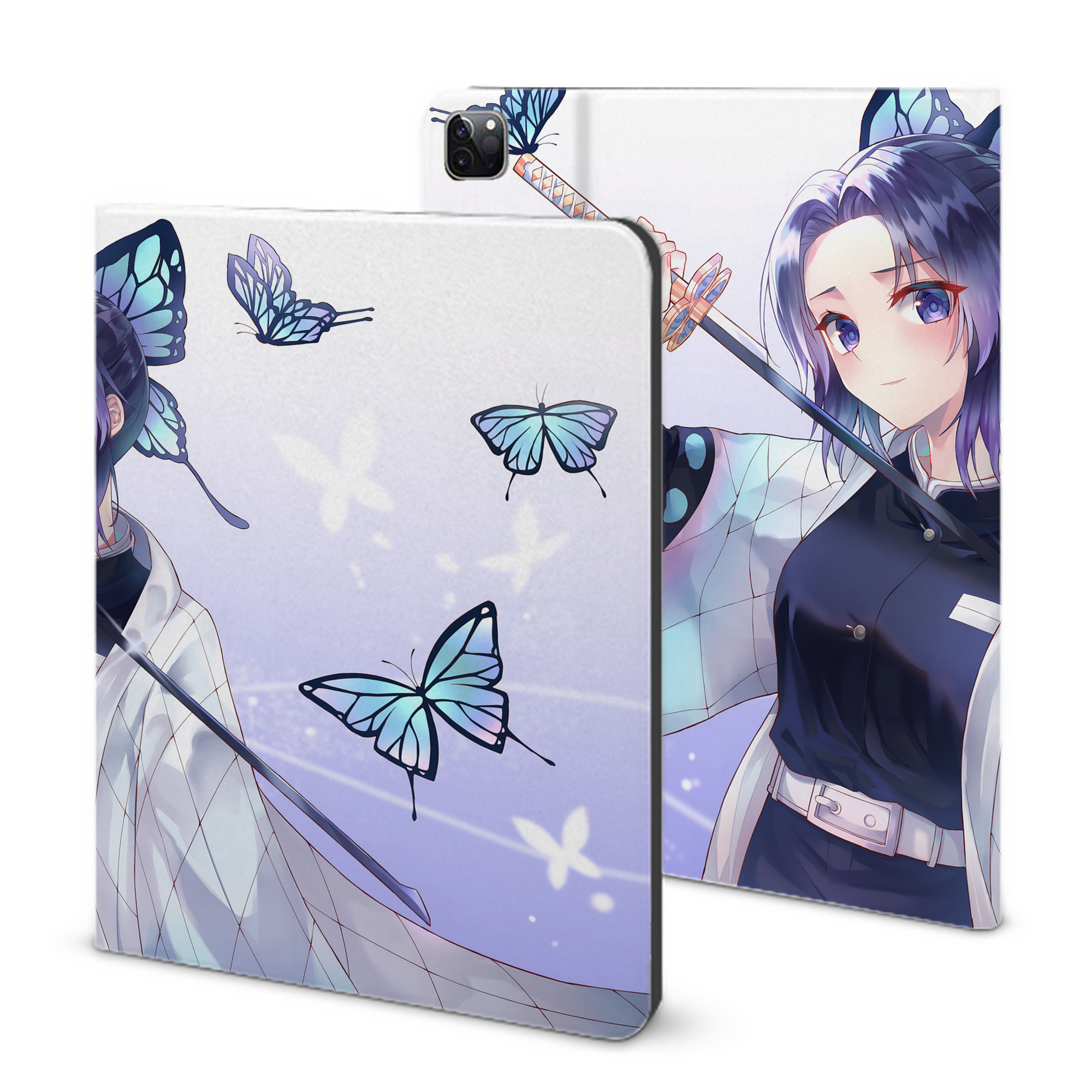 （画像用） 鬼滅の刃（きめつのやいば）蟲柱-胡蝶 しのぶ／こちょう しのぶ Kochou Shinobu IPad ケース ブック型 PUレザー TPU 耐衝撃 軽量 薄型 ペン収納なし 全面保護 IPad 各モデル対応